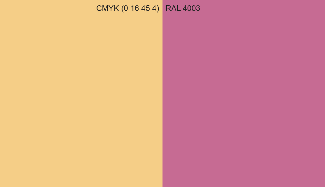 CMYK Color CMYK (0 16 45 4) vs RAL 4003 side by side comparison CMYK Color CMYK (0 16 45 4) vs RAL 4003 side by side comparison