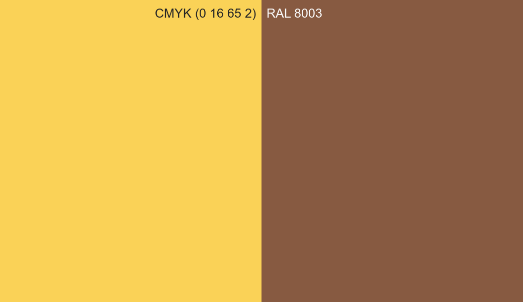 CMYK Color CMYK (0 16 65 2) vs RAL 8003 side by side comparison CMYK Color CMYK (0 16 65 2) vs RAL 8003 side by side comparison