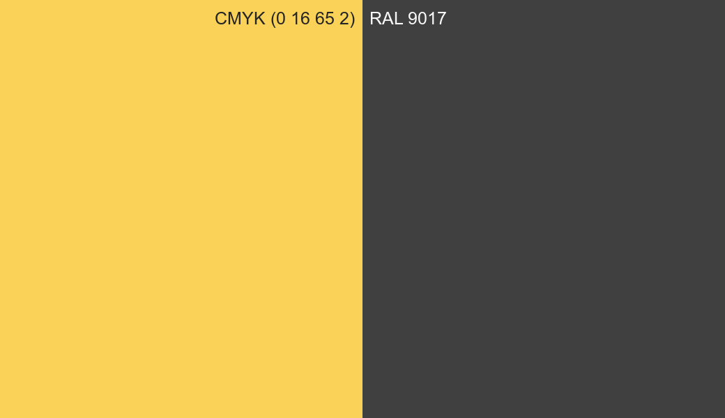 CMYK Color CMYK (0 16 65 2) vs RAL 9017 side by side comparison CMYK Color CMYK (0 16 65 2) vs RAL 9017 side by side comparison