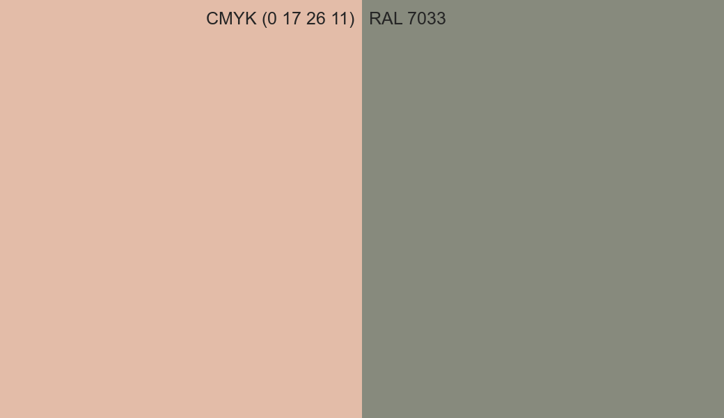 CMYK Color CMYK (0 17 26 11) vs RAL 7033 side by side comparison CMYK Color CMYK (0 17 26 11) vs RAL 7033 side by side comparison