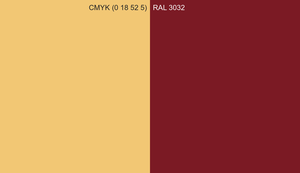 CMYK Color CMYK (0 18 52 5) vs RAL 3032 side by side comparison CMYK Color CMYK (0 18 52 5) vs RAL 3032 side by side comparison