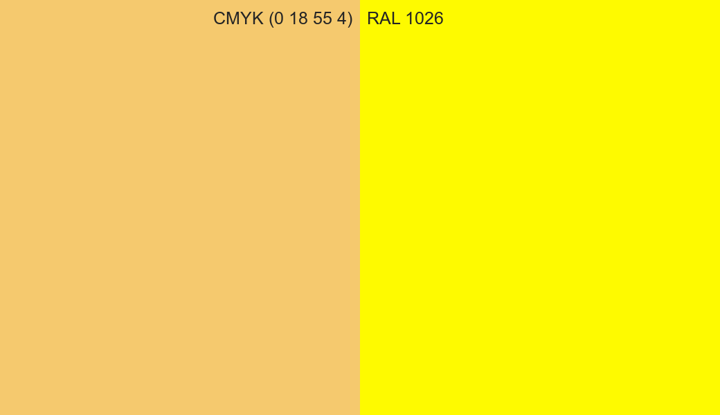 CMYK Color CMYK (0 18 55 4) vs RAL 1026 side by side comparison CMYK Color CMYK (0 18 55 4) vs RAL 1026 side by side comparison