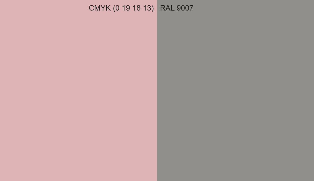 CMYK Color CMYK (0 19 18 13) vs RAL 9007 side by side comparison CMYK Color CMYK (0 19 18 13) vs RAL 9007 side by side comparison