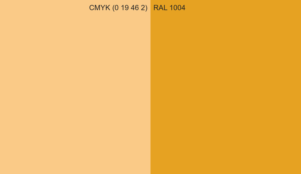 CMYK Color CMYK (0 19 46 2) vs RAL 1004 side by side comparison CMYK Color CMYK (0 19 46 2) vs RAL 1004 side by side comparison