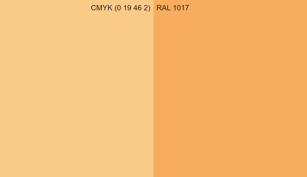 CMYK Color CMYK (0 19 46 2) vs RAL 1017 side by side comparison CMYK Color CMYK (0 19 46 2) vs RAL 1017 side by side comparison