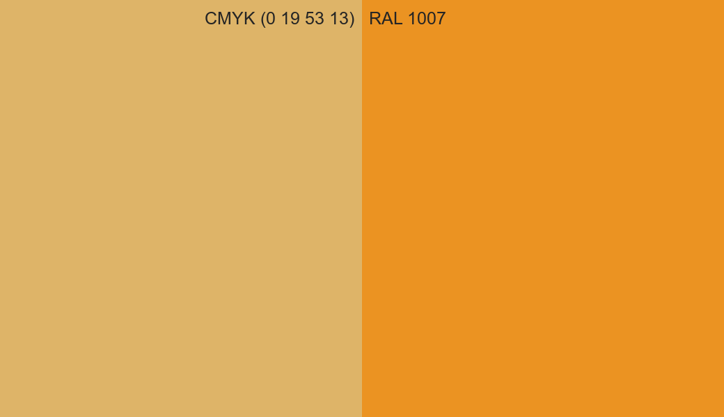 CMYK Color CMYK (0 19 53 13) vs RAL 1007 side by side comparison CMYK Color CMYK (0 19 53 13) vs RAL 1007 side by side comparison
