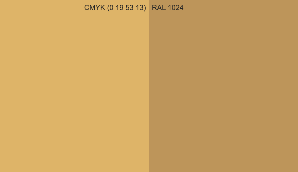 CMYK Color CMYK (0 19 53 13) vs RAL 1024 side by side comparison CMYK Color CMYK (0 19 53 13) vs RAL 1024 side by side comparison