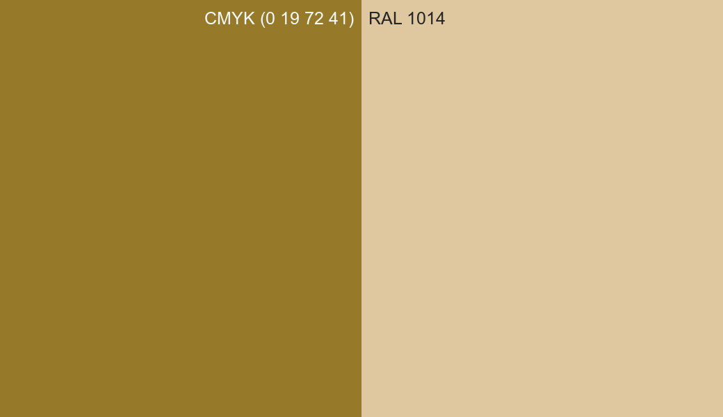 CMYK Color CMYK (0 19 72 41) vs RAL 1014 side by side comparison CMYK Color CMYK (0 19 72 41) vs RAL 1014 side by side comparison