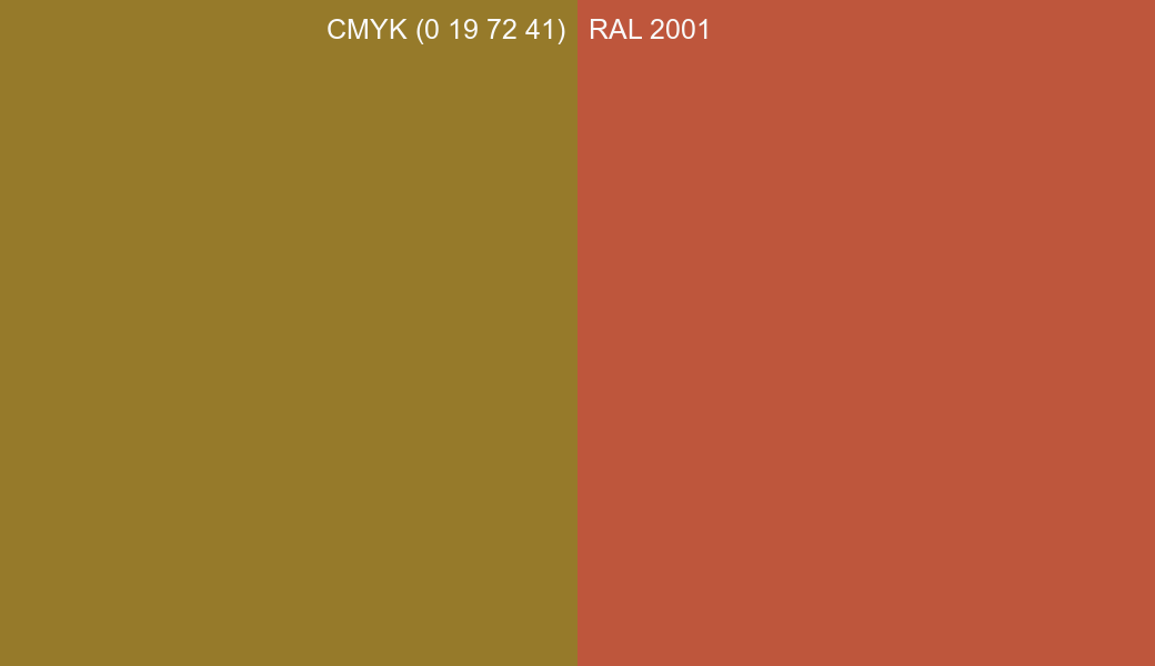 CMYK Color CMYK (0 19 72 41) vs RAL 2001 side by side comparison CMYK Color CMYK (0 19 72 41) vs RAL 2001 side by side comparison