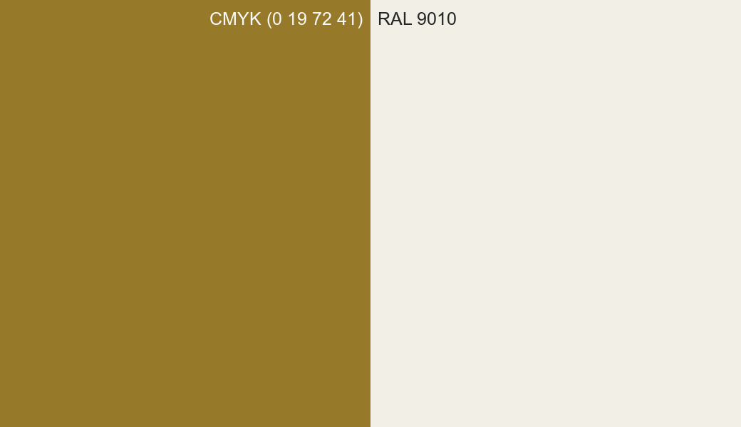 CMYK Color CMYK (0 19 72 41) vs RAL 9010 side by side comparison CMYK Color CMYK (0 19 72 41) vs RAL 9010 side by side comparison