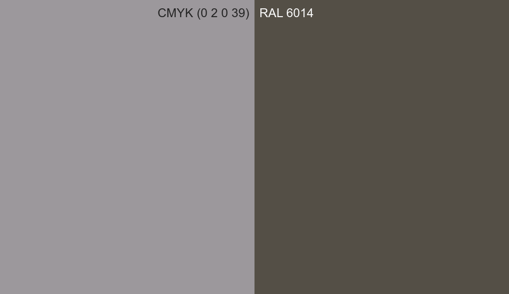 CMYK Color CMYK (0 2 0 39) vs RAL 6014 side by side comparison CMYK Color CMYK (0 2 0 39) vs RAL 6014 side by side comparison