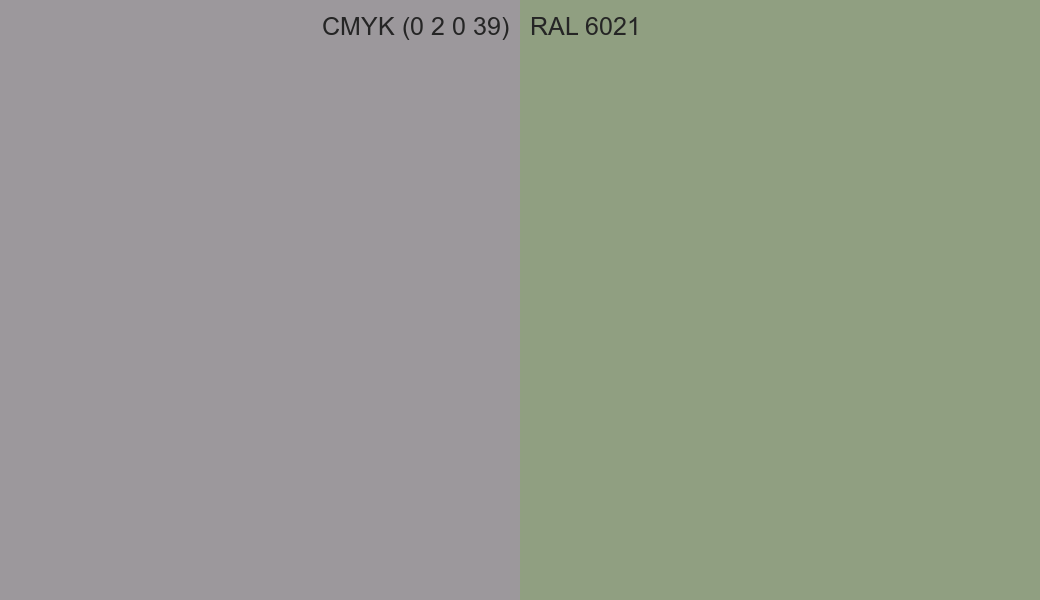 CMYK Color CMYK (0 2 0 39) vs RAL 6021 side by side comparison CMYK Color CMYK (0 2 0 39) vs RAL 6021 side by side comparison