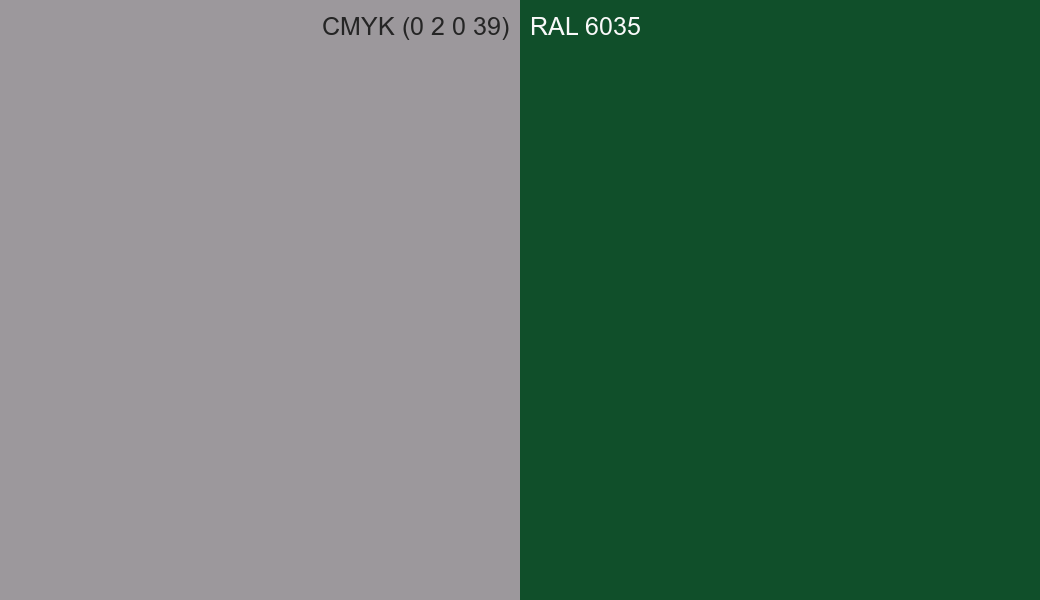 CMYK Color CMYK (0 2 0 39) vs RAL 6035 side by side comparison CMYK Color CMYK (0 2 0 39) vs RAL 6035 side by side comparison
