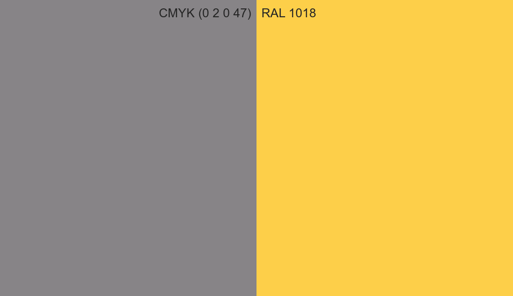CMYK Color CMYK (0 2 0 47) vs RAL 1018 side by side comparison CMYK Color CMYK (0 2 0 47) vs RAL 1018 side by side comparison