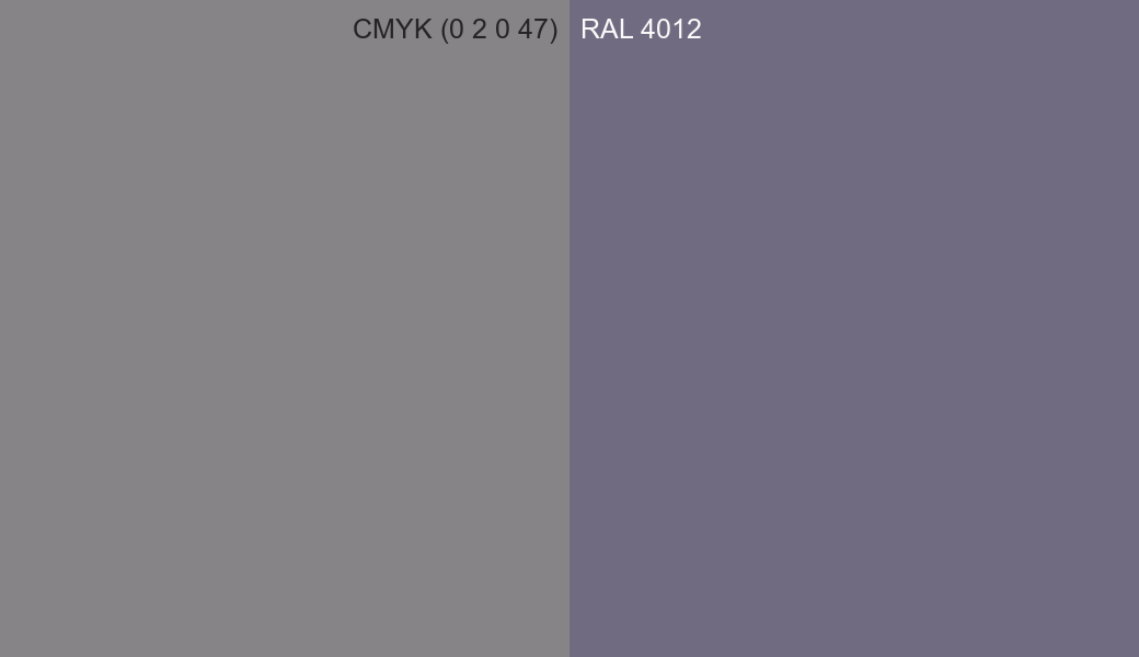 CMYK Color CMYK (0 2 0 47) vs RAL 4012 side by side comparison CMYK Color CMYK (0 2 0 47) vs RAL 4012 side by side comparison