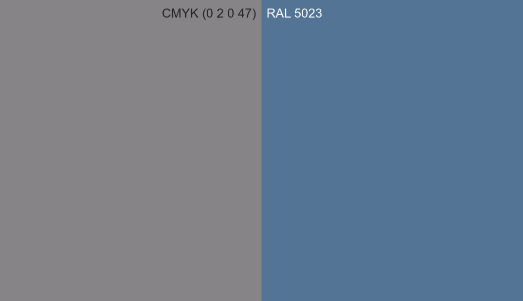 CMYK Color CMYK (0 2 0 47) vs RAL 5023 side by side comparison CMYK Color CMYK (0 2 0 47) vs RAL 5023 side by side comparison