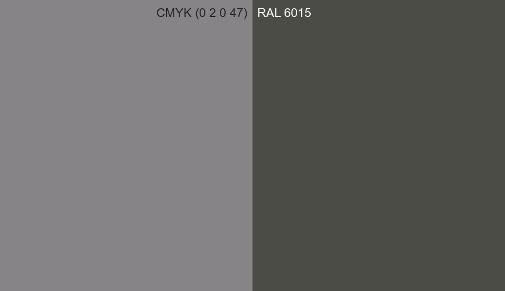 CMYK Color CMYK (0 2 0 47) vs RAL 6015 side by side comparison CMYK Color CMYK (0 2 0 47) vs RAL 6015 side by side comparison
