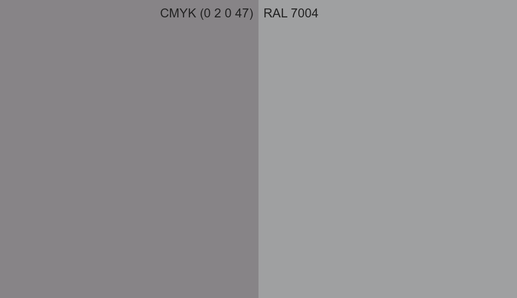 CMYK Color CMYK (0 2 0 47) vs RAL 7004 side by side comparison CMYK Color CMYK (0 2 0 47) vs RAL 7004 side by side comparison