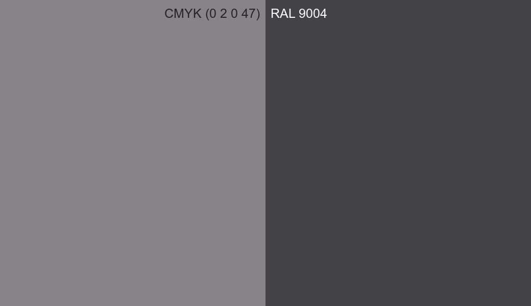 CMYK Color CMYK (0 2 0 47) vs RAL 9004 side by side comparison CMYK Color CMYK (0 2 0 47) vs RAL 9004 side by side comparison