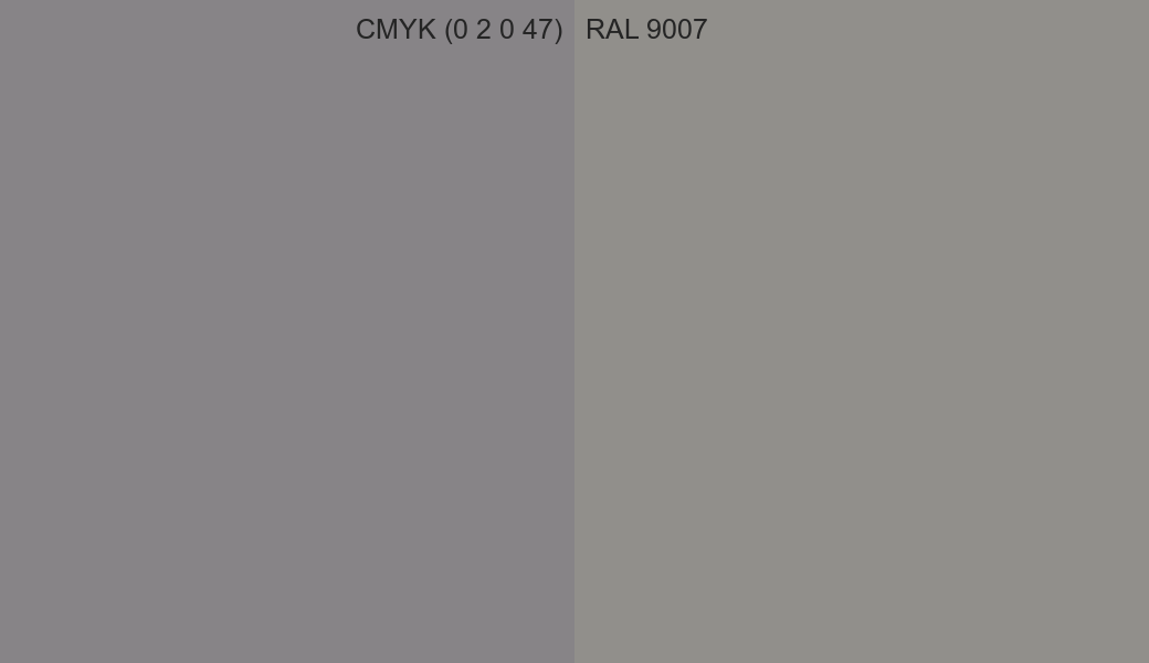 CMYK Color CMYK (0 2 0 47) vs RAL 9007 side by side comparison CMYK Color CMYK (0 2 0 47) vs RAL 9007 side by side comparison