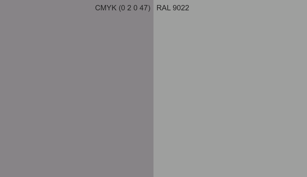 CMYK Color CMYK (0 2 0 47) vs RAL 9022 side by side comparison CMYK Color CMYK (0 2 0 47) vs RAL 9022 side by side comparison