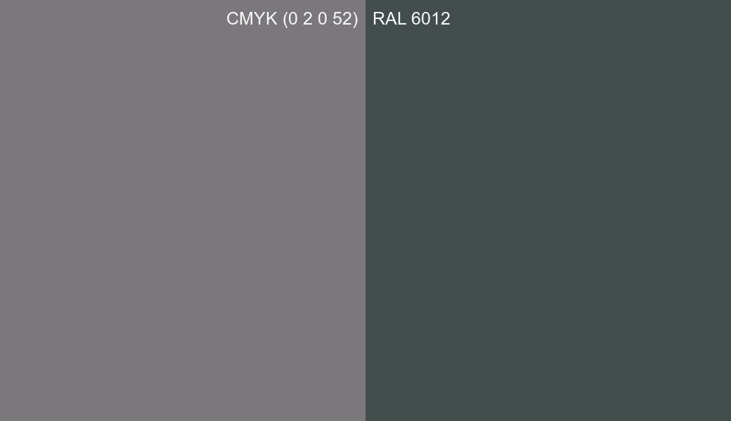 CMYK Color CMYK (0 2 0 52) vs RAL 6012 side by side comparison CMYK Color CMYK (0 2 0 52) vs RAL 6012 side by side comparison