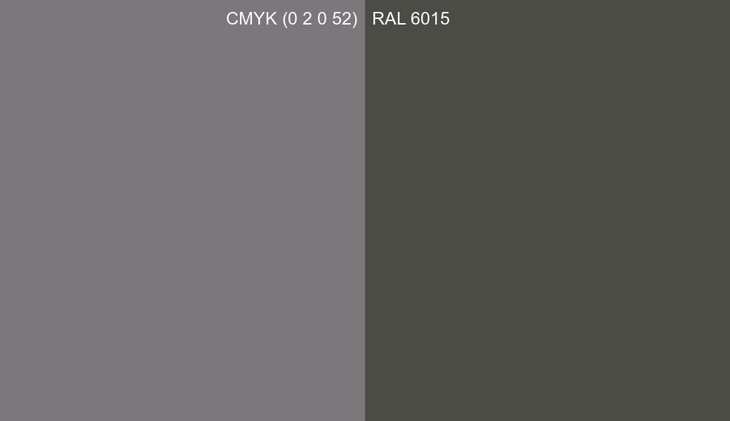 CMYK Color CMYK (0 2 0 52) vs RAL 6015 side by side comparison CMYK Color CMYK (0 2 0 52) vs RAL 6015 side by side comparison