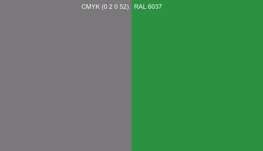 CMYK Color CMYK (0 2 0 52) vs RAL 6037 side by side comparison CMYK Color CMYK (0 2 0 52) vs RAL 6037 side by side comparison