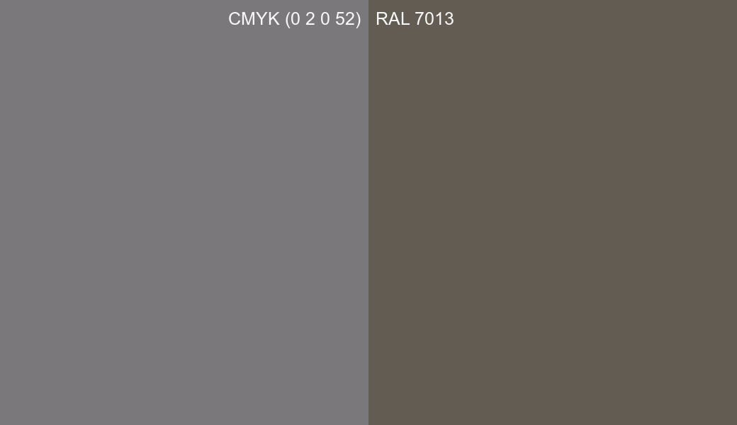 CMYK Color CMYK (0 2 0 52) vs RAL 7013 side by side comparison CMYK Color CMYK (0 2 0 52) vs RAL 7013 side by side comparison