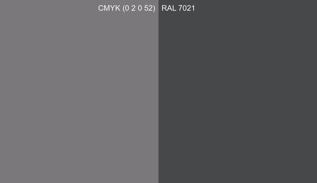 CMYK Color CMYK (0 2 0 52) vs RAL 7021 side by side comparison CMYK Color CMYK (0 2 0 52) vs RAL 7021 side by side comparison