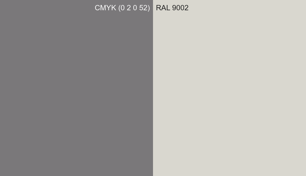 CMYK Color CMYK (0 2 0 52) vs RAL 9002 side by side comparison CMYK Color CMYK (0 2 0 52) vs RAL 9002 side by side comparison