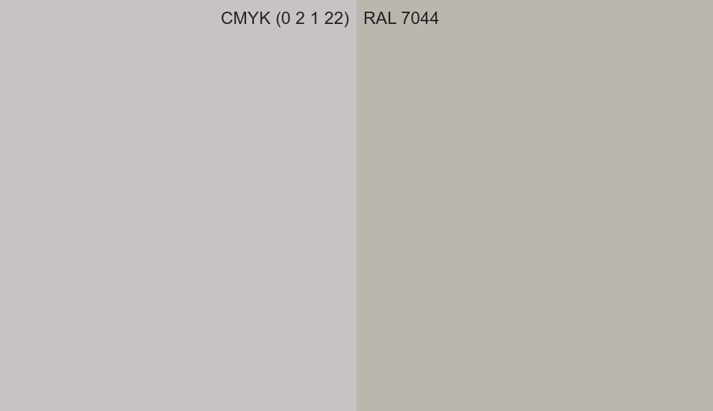 CMYK Color CMYK (0 2 1 22) vs RAL 7044 side by side comparison CMYK Color CMYK (0 2 1 22) vs RAL 7044 side by side comparison