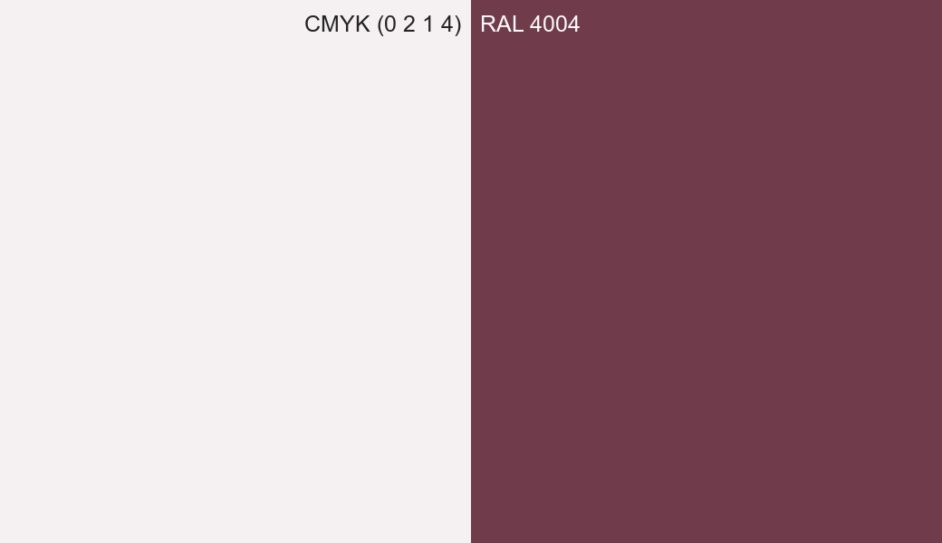 CMYK Color CMYK (0 2 1 4) vs RAL 4004 side by side comparison CMYK Color CMYK (0 2 1 4) vs RAL 4004 side by side comparison