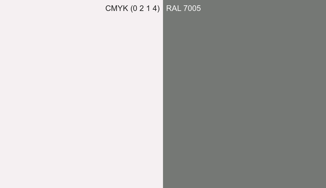 CMYK Color CMYK (0 2 1 4) vs RAL 7005 side by side comparison CMYK Color CMYK (0 2 1 4) vs RAL 7005 side by side comparison