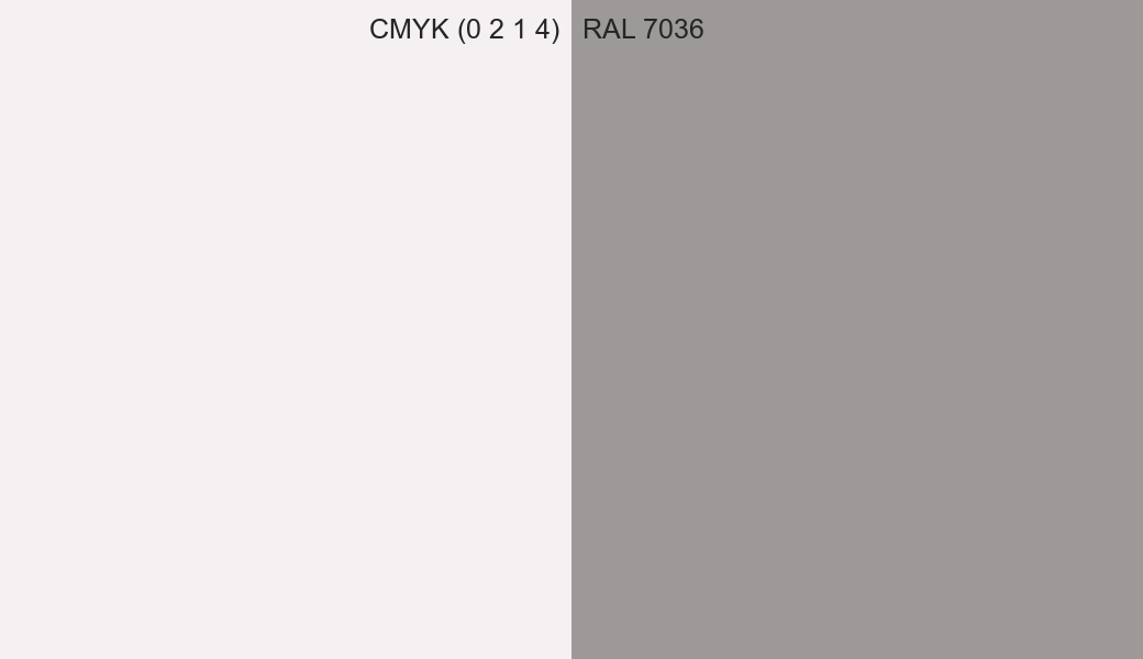 CMYK Color CMYK (0 2 1 4) vs RAL 7036 side by side comparison CMYK Color CMYK (0 2 1 4) vs RAL 7036 side by side comparison