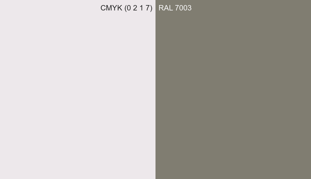 CMYK Color CMYK (0 2 1 7) vs RAL 7003 side by side comparison CMYK Color CMYK (0 2 1 7) vs RAL 7003 side by side comparison