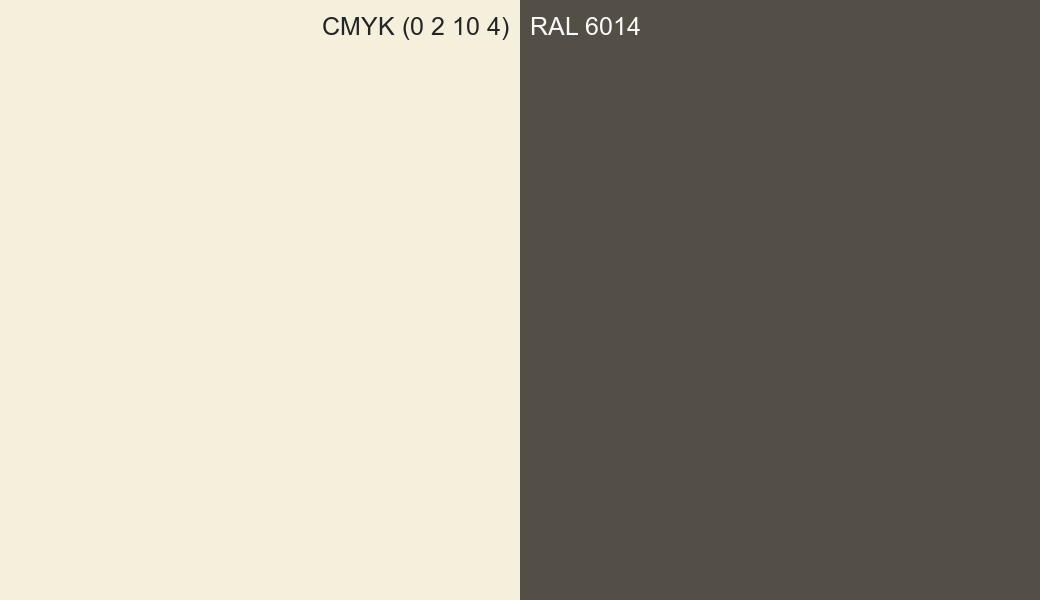 CMYK Color CMYK (0 2 10 4) vs RAL 6014 side by side comparison CMYK Color CMYK (0 2 10 4) vs RAL 6014 side by side comparison