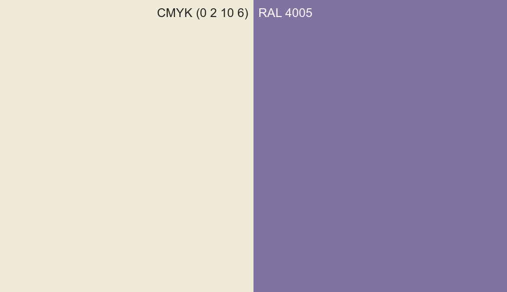 CMYK Color CMYK (0 2 10 6) vs RAL 4005 side by side comparison CMYK Color CMYK (0 2 10 6) vs RAL 4005 side by side comparison