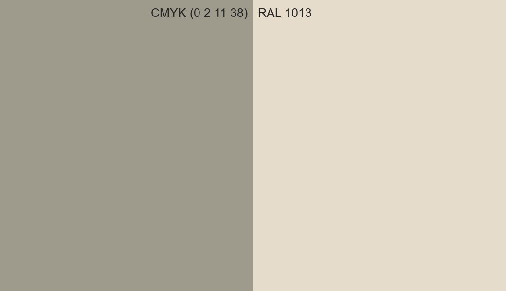CMYK Color CMYK (0 2 11 38) vs RAL 1013 side by side comparison CMYK Color CMYK (0 2 11 38) vs RAL 1013 side by side comparison