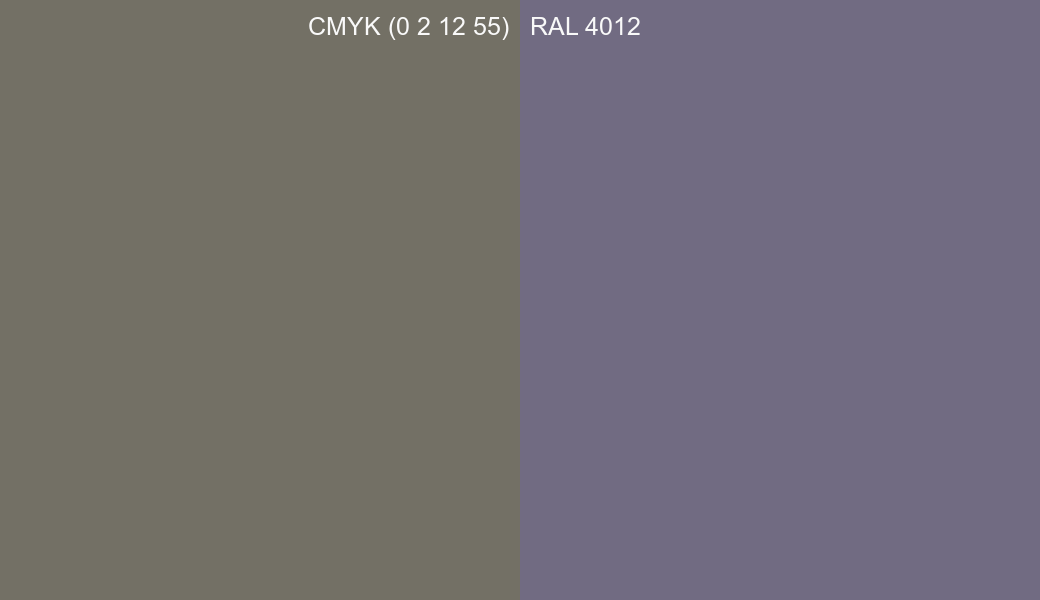 CMYK Color CMYK (0 2 12 55) vs RAL 4012 side by side comparison CMYK Color CMYK (0 2 12 55) vs RAL 4012 side by side comparison