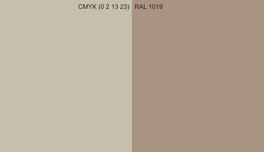 CMYK Color CMYK (0 2 13 23) vs RAL 1019 side by side comparison CMYK Color CMYK (0 2 13 23) vs RAL 1019 side by side comparison