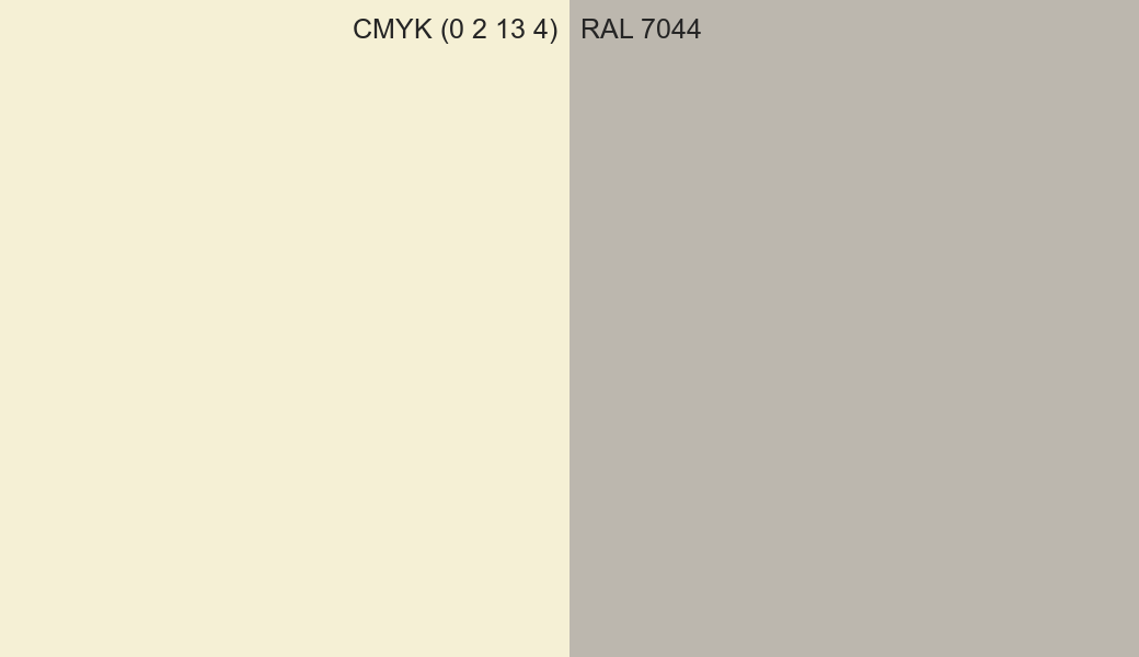 CMYK Color CMYK (0 2 13 4) vs RAL 7044 side by side comparison CMYK Color CMYK (0 2 13 4) vs RAL 7044 side by side comparison