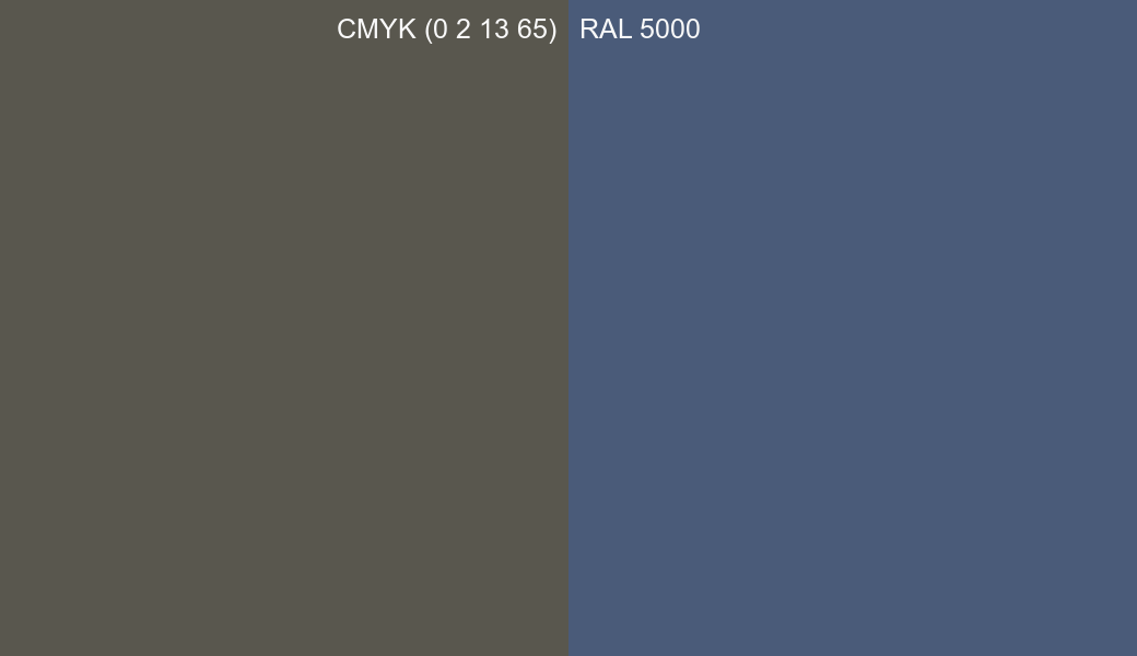 CMYK Color CMYK (0 2 13 65) vs RAL 5000 side by side comparison CMYK Color CMYK (0 2 13 65) vs RAL 5000 side by side comparison