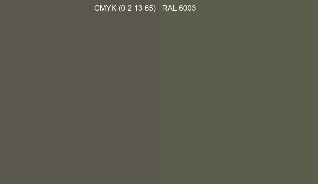 CMYK Color CMYK (0 2 13 65) vs RAL 6003 side by side comparison CMYK Color CMYK (0 2 13 65) vs RAL 6003 side by side comparison