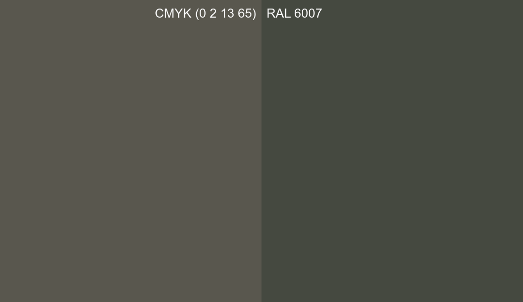 CMYK Color CMYK (0 2 13 65) vs RAL 6007 side by side comparison CMYK Color CMYK (0 2 13 65) vs RAL 6007 side by side comparison