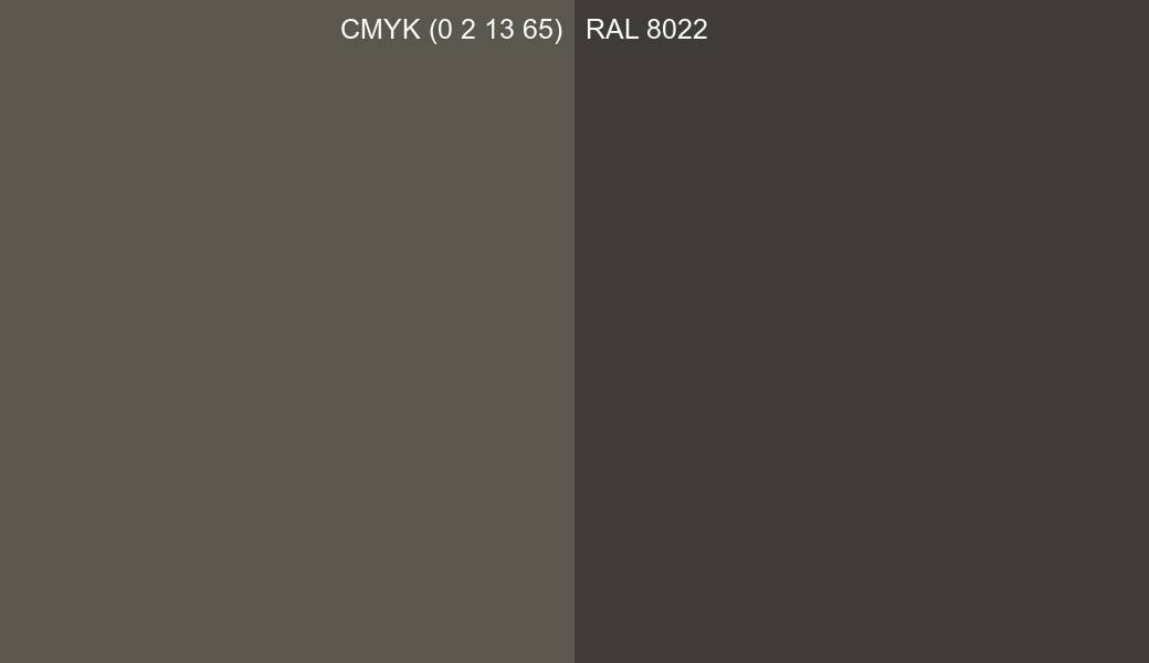 CMYK Color CMYK (0 2 13 65) vs RAL 8022 side by side comparison CMYK Color CMYK (0 2 13 65) vs RAL 8022 side by side comparison