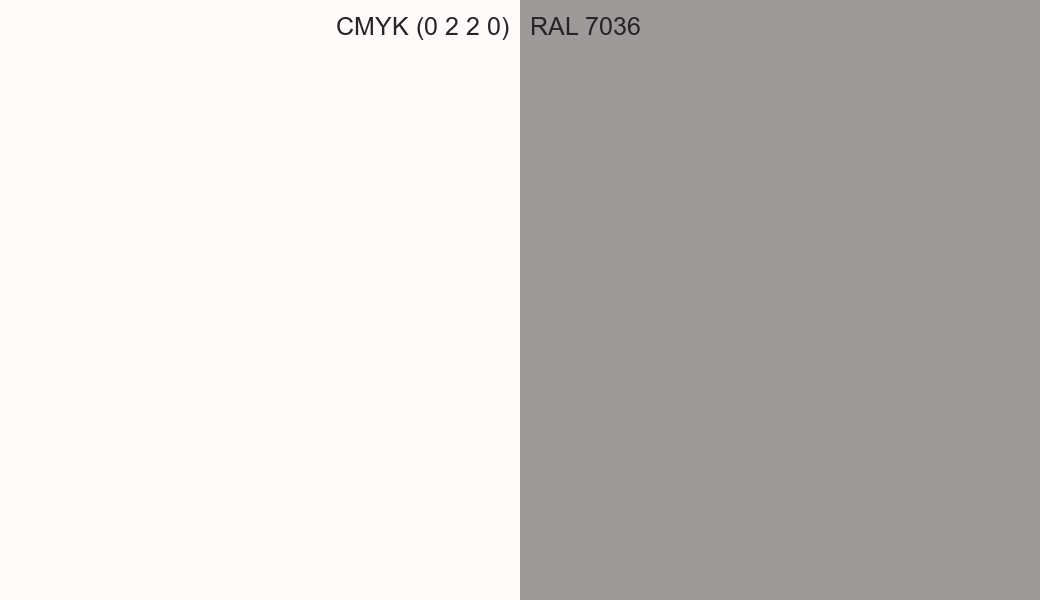 CMYK Color CMYK (0 2 2 0) vs RAL 7036 side by side comparison CMYK Color CMYK (0 2 2 0) vs RAL 7036 side by side comparison