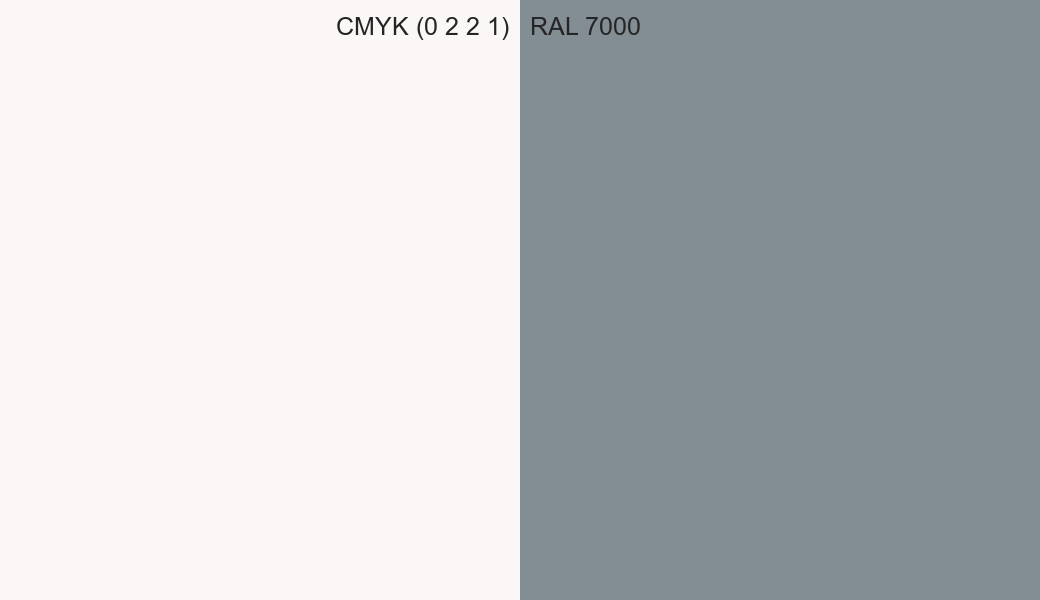 CMYK Color CMYK (0 2 2 1) vs RAL 7000 side by side comparison CMYK Color CMYK (0 2 2 1) vs RAL 7000 side by side comparison