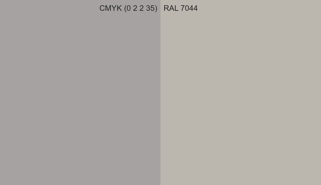 CMYK Color CMYK (0 2 2 35) vs RAL 7044 side by side comparison CMYK Color CMYK (0 2 2 35) vs RAL 7044 side by side comparison