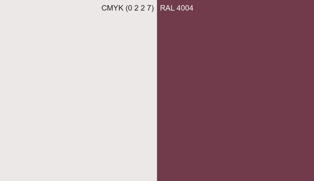CMYK Color CMYK (0 2 2 7) vs RAL 4004 side by side comparison CMYK Color CMYK (0 2 2 7) vs RAL 4004 side by side comparison